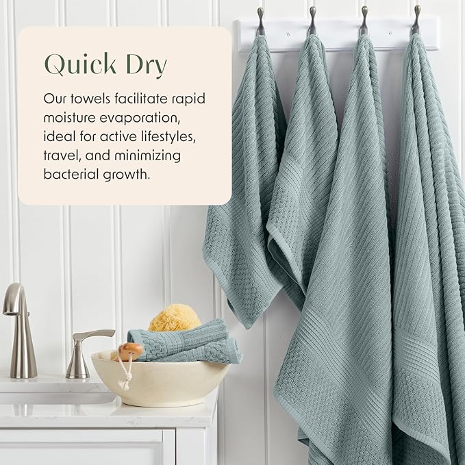 Springtree Home 100% Cotton Bath Towel Set | 6 Piece Set | Absorbent & Quick-Dry Bath Towels | Textured and Durable Cotton | Krista Collection - Silver Blue
