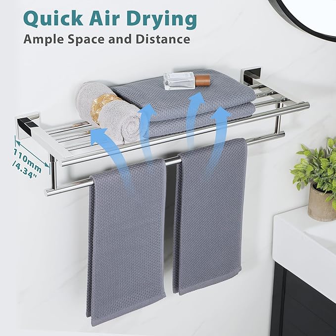 Alise Towel Racks for Bathroom Wall Mounted,24 Inch Bathroom Towel Rack with Tower Bar,Double Towel Racks for Bathroom,SUS304 Stainless Steel Bathroom Towel Holder Polished Chrome