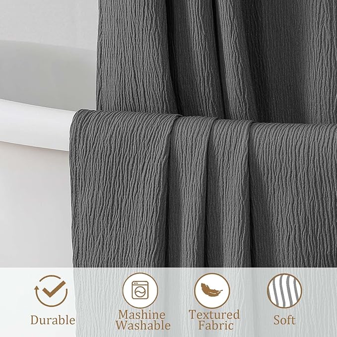Aiyufeng Fabric Grey Extra Long Shower Curtain for Bathroom, 3D Textured Shower Curtain 96 Inch Long Soft Cloth & Hotel Spa Quality, Large Hotel Bathroom Curtain Boho Style, 72x96 Inches