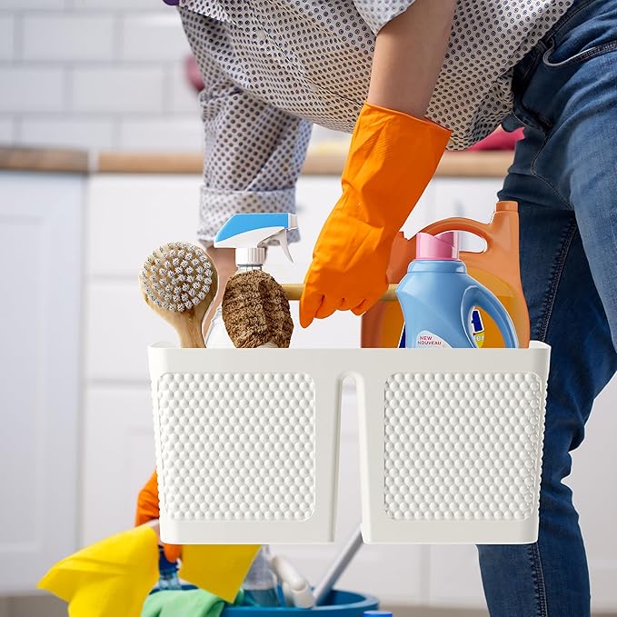 Shower Caddy Portable and Cleaning Caddy Organizer for Bathroom, Kitchen,Toiletries Storage, Caddy organizer with handle, Rust-Resistant, Durable Material(Milky White, 9.36"L×7.73"W×7.24"H)