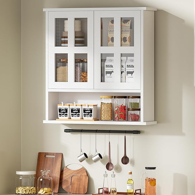 Modern Hanging Bathroom Cabinet, Sturdy Wooden Medicine Cabinet with Buffering Hinge & Anti-Scratch Door, Space-Saving Wall Mounted Over Toilet (Cross-Panel Door)