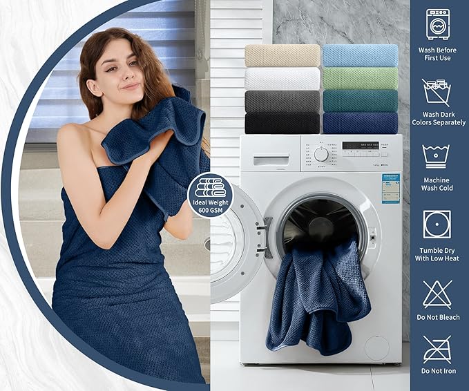 Bath Towel Set 4 Piece Oversized Bath Sheet 35"x70”Extra Large Bath Towel Soft Fluffy Microfibers Towel Set for Bathroom Hotel Highly Absorbent Quick Dry Bathroom Towel,600GSM Luxury Shower Towel Navy