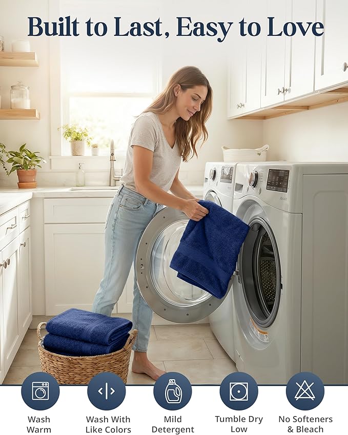 LANE LINEN 100% Cotton Luxury Towel Set for Bathroom - 16 Pieces, Ring Spun - Plush, Soft & Highly Absorbent - 4 Shower Towels, 8 Washcloths, 4 Hand Towels - Complete Bathroom Towel Set - Navy Blue