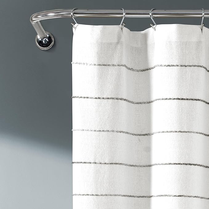 Lush Decor Ombre Stripe Yarn Dyed Cotton Shower Curtain, 72" W x 72" L, Navy & Multi - Fabric Shower Curtains - Striped Bathroom Curtain - Farmhouse & Coastal Decor
