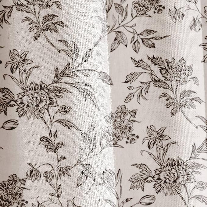 Black Shower Curtain Floral Cotton Linen Cottagecore Shower Curtain for Bathroom 60" W x 72" L