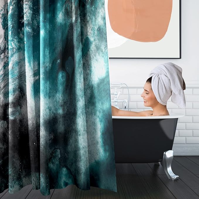 Britimes 4 Piece Shower Curtain Sets with 12 Hooks, Watercolor Oil Colorful Vintage Black with Non-Slip Rugs, Toilet Lid Cover and Bath Mat for Bathroom Decor Set 72" x 72"