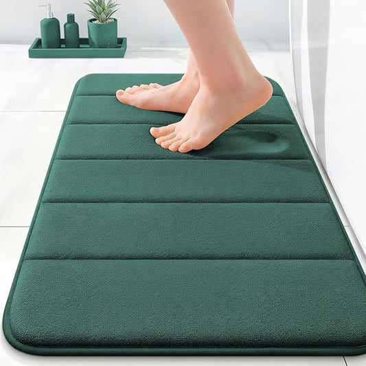 OLANLY Memory Foam Bath Mat 24x16, Super Soft Absorbent Bathroom Rugs, Quick Dry, Machine Washable Shower Floor Rugs, Bathmat Carpet, Bathroom Home Decor Accessories, Blackish Green