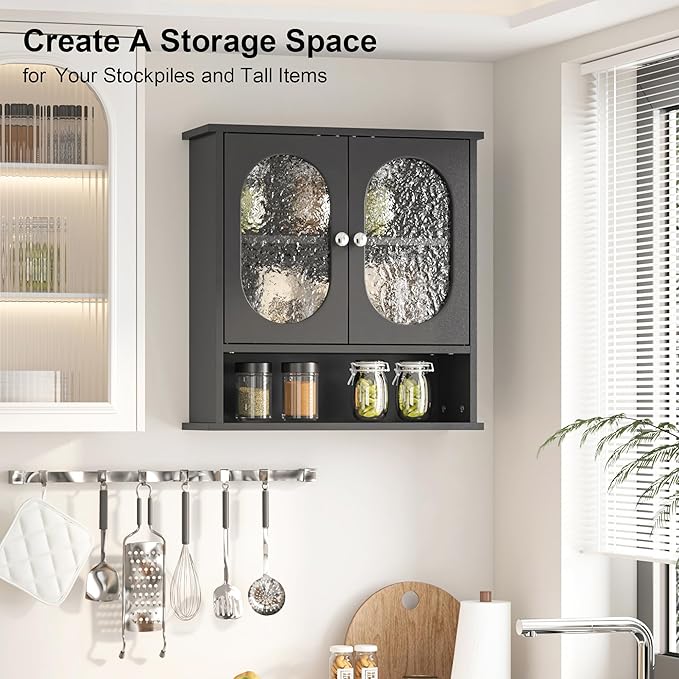 23x24 Black Bathroom Medicine Cabinet,2 Acrylic Doors Oval Bathroom Wall Cabinet,Over The Toilet Storage Cabinet for Bathroom/Kitchen/Living Room,Wall Mounted Medicine Cabinets Over Toilet