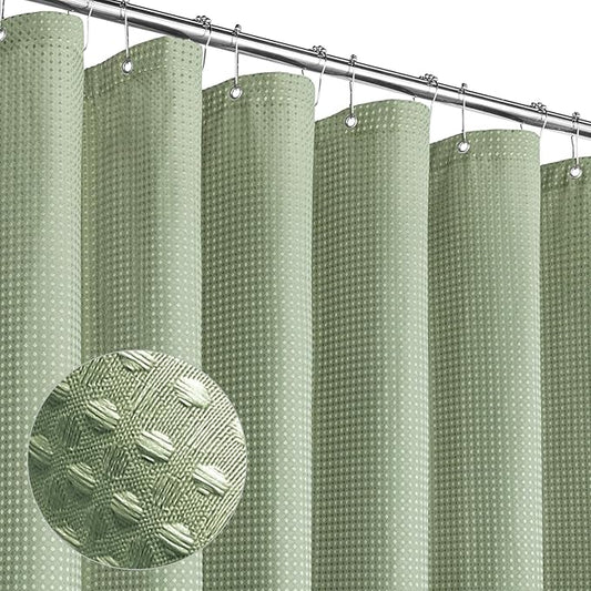 MitoVilla Extra Long Shower Curtain 72 x 84, Sage Green Waffle Fabric 84 inch Shower Curtain, Farmhouse XL Shower Curtains for Bathroom Decor, Luxury Weighted Shower Curtain 84 inch