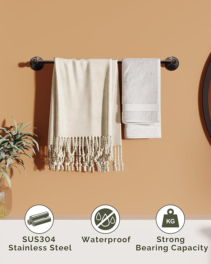Towel Bar 24inch, Stainless Steel Bathroom Towel Rack Wall Mounted, Heavy Duty Towel Rod, Towel Holders for Bathroom, Kitchen (Oil Rubbed Bronze)