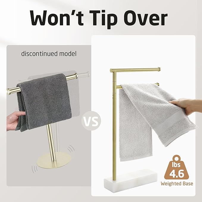KES Gold Hand Towel Holder for Bathroom, Countertop Standing Swivel Towel Rack with Marble Base, Hand Towel Holder Free Standing 18/8 Stainless Steel Brushed Gold, BTH233-BZ