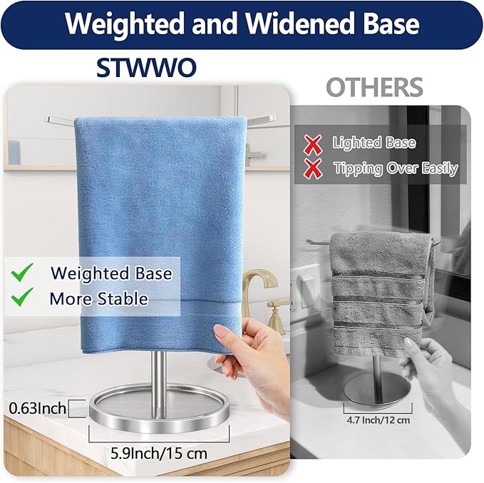 Hand Towel Holder, Stainless Steel Towel Holder Stand for Bathroom, Kitchen Countertop, T-Shaped Hand Towel Rack Stand, Brushed Nickel