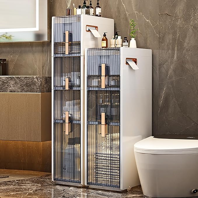 Bathroom Floor Cabinet,Narrow Slim Storage Cabinet,Freestanding Tower Shelf Bookshelf,Standing Toilet Paper Holder and Storage Cabinet,for Living Room,Bathroom,Bedroom,Kitchen,Entryway
