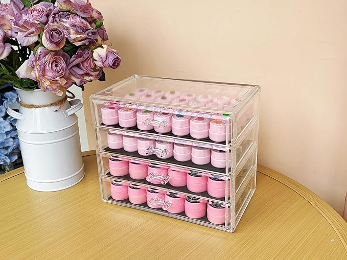 4 Tier Nail Art Decoration Storage Box，Acrylic Make Up&Jewelry Organizer with Drawers, Cosmetic Storage for Dresser Countertop and Bathroom，Transparent Acrylic Nail Art Jewelry Accessories