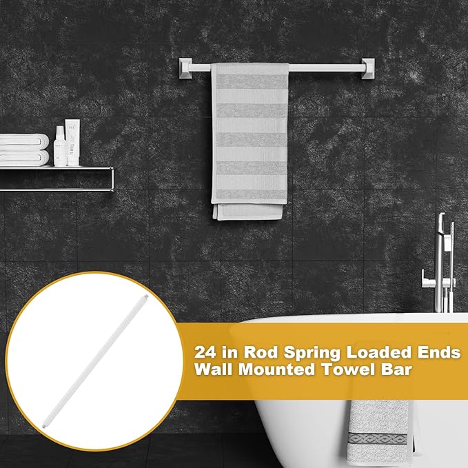 Showingo Towel Bar Replacement Rod 24 Inches Adjustable Spring End Wall Mount Replacement Towel Bar for Ceramic Holder Bathroom Kitchen Towels Bars Storage (White Towel Holder) (2PCS)