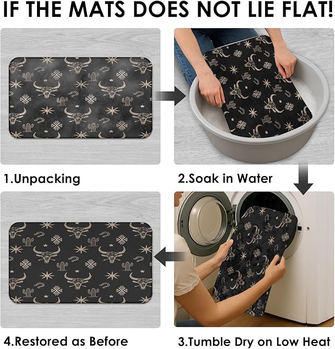 Western Cow Skull Shower Curtain Set with Toilet Lid Cover and Non-Slip Rugs, Black Gold Western 4 Pcs Shower Curtain with 12 Hooks, Cactus Farmhouse Bathroom Set with Rugs and Accessories