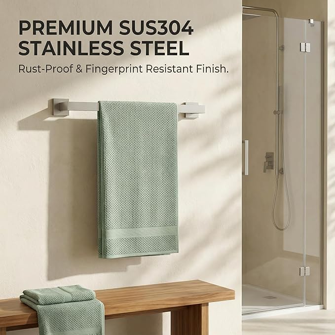 5-Piece Brushed Nickel Bathroom Hardware Set, Wall Mounted Thickened 304 Stainless Steel Towel Holder Set, Featuring 23.6" Towel Bar, Hand Towel Rack, Toilet Paper Holder, and 2 Towel Hooks