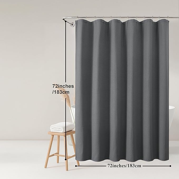 OWENIE Grey Shower Curtain, Waffle Weave Heavy Fabric Shower Curtain for Bathroom, Waterproof Thick 420G/M Textured Soft Elegant Luxury Hotel Spa Bath Curtains, Machine Washable, Grey, 72W x 72L