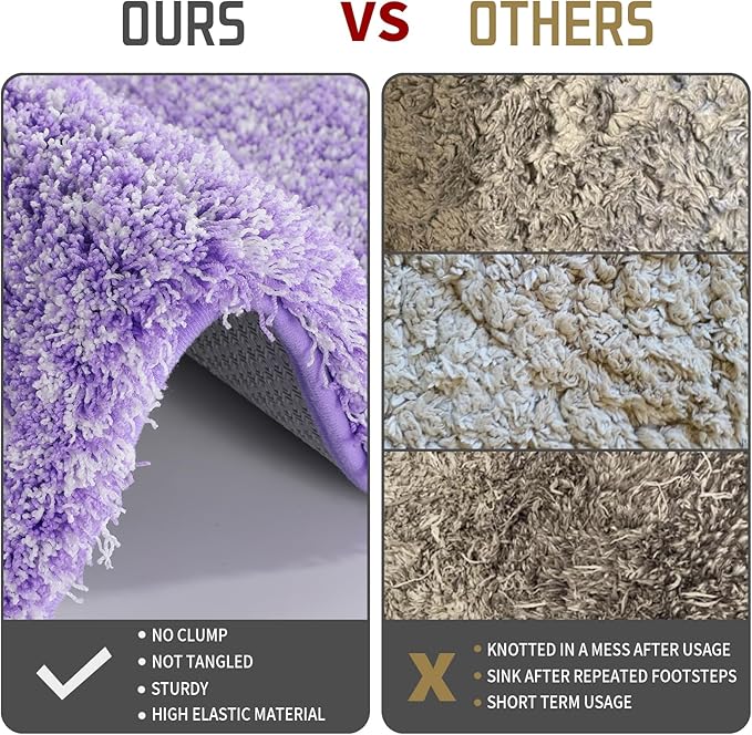 Yimobra Bathroom Rugs Non Slip Washable, Ultra Soft and Water Absorbent Bath Mats, Plush Fluffy Shower Mat Outside, Microfiber Thick Matts for Bathroom Floor/Sink, 24x17, Purple and White