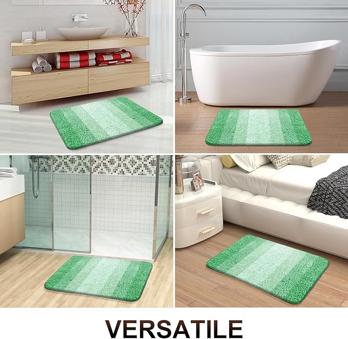 OLANLY Bathroom Rugs Sets 3 Piece, Soft Absorbent Microfiber Bath Mats and U-Shaped Contour Toilet Rug, Plush Shaggy Bath Mat Set for Bathroom (30"x20"+24"x16"+24"x20", Green)