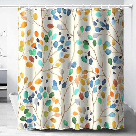 Boho Floral Shower Curtain, Spring Colorful Botanical Flower Leaves Bohemian Fabric Shower Curtain Set with 12 Hooks, Bathroom Bathtub Decor Cloth Curtain 72x72 Inches(183x183cm), Style-11