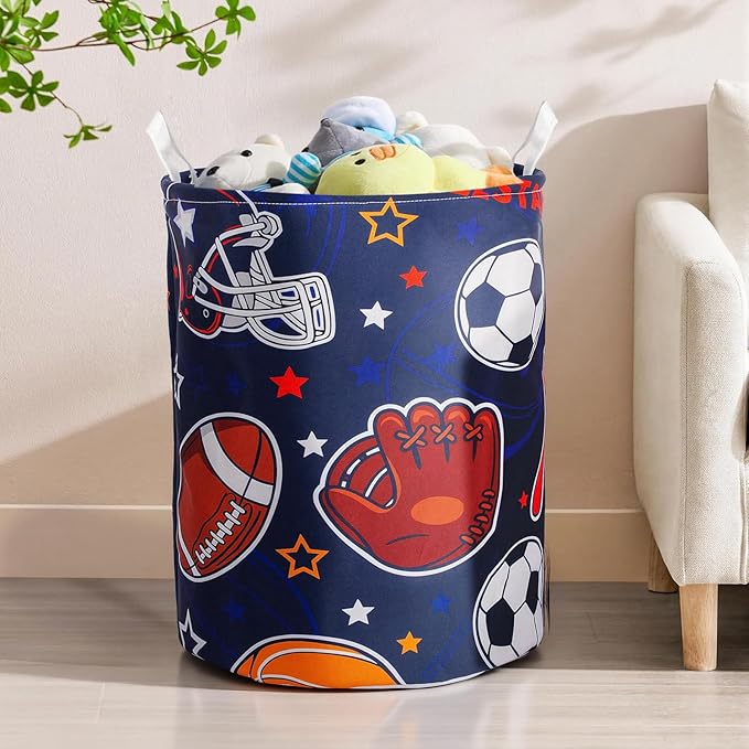 Laundry Basket Foldable With Handles Tote Bag Waterproof Oxford Cloth Funny Laundry Hamper Clothes Storage Bucket Toy Organizer 43L For Bathroom/Laundry/Bedroom (Sports, 43L)