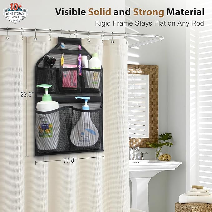 MISSLO Bathroom Shower Organizer Mesh Hanging Shower Caddy with Rotatable Hanger (Black)