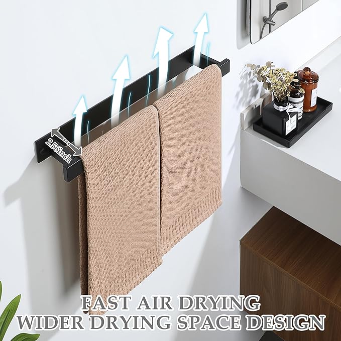 Alise Bathroom Towel Bar, 16 Inch Matte Black Towel Racks for Bathroom and Lavatory, SUS304 Stainless Steel Hand Towel Holder Towel Rail,Wall Mount with Self-Adhesive or Screw-in,GJZ5040-B