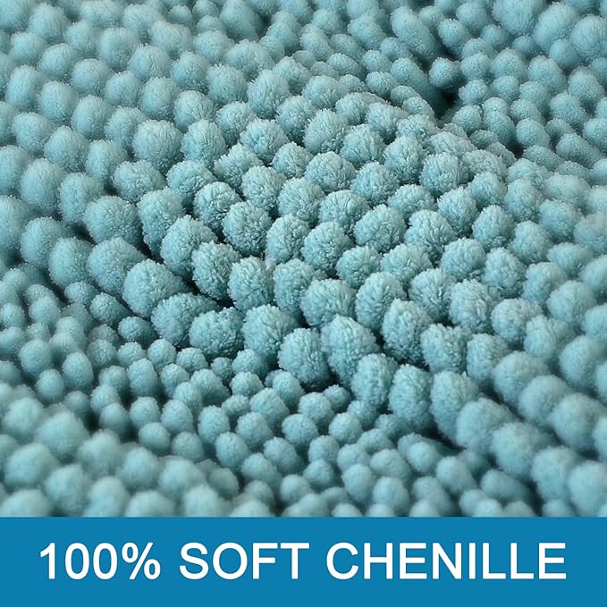 H.VERSAILTEX Bathroom Rugs Bath Mats Sets Super Absorbent Chenille Striped Bath Mats Non Skid Machine Wash Dry Rugs for Bathroom Floor Set of 2(Aqua Haze, 47 x 17 Plus 17 x 24 - Inches)