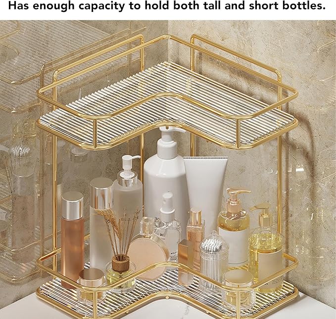 Corner Bathroom Organizer Shelf, Large Capacity Corner Storage Rack, Acrylic and Iron Frame with Adjustable Shelves, Rustproof Bathroom Shelf Organizer for Toilet Kitchen Dressing (Countertop Model