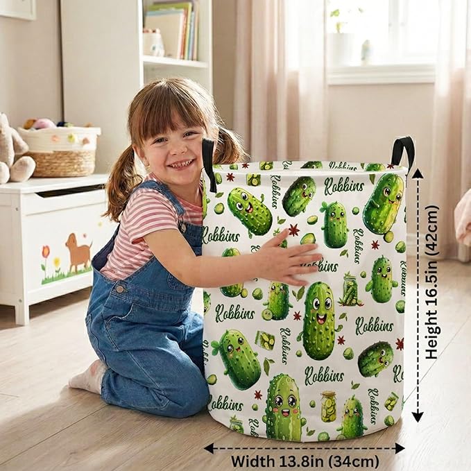 Personalized Pickle Laundry Baskets,Custom Pickle Gifts,Collapsible Clothes Storage Organizer,Kids Boys Girls Adults Room Decoration,16.5 X 13.8in