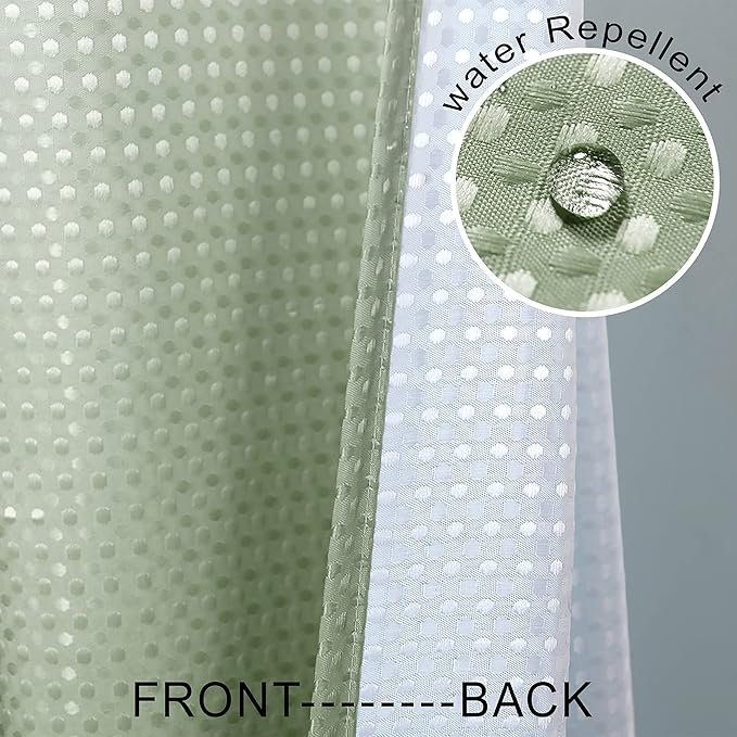 Mrs.Naturall Sage Green Shower Curtain,Ombre Fabric Spring Boho Shower Curtains for Bathroom Decor,Set with Hooks,Light Green and White,72 inch