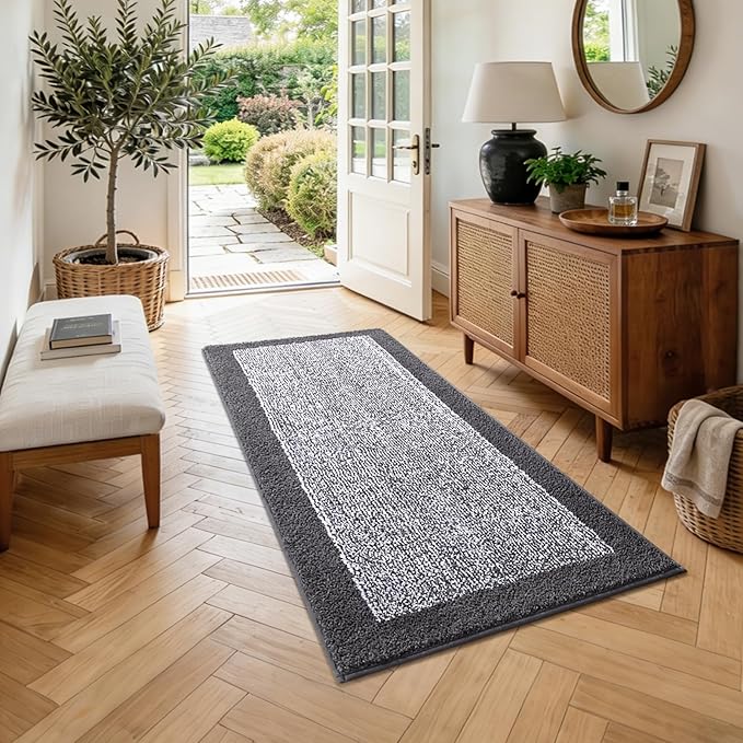 Long Bathroom Runner Rug 2x4 (48''x24''),Non Slip Washable Large Kitchen Rugs Bath Rugs, Soft Absorbent Quick Dry Bath Mats for Shower, Hallway,Laundry, Tub(Grey)