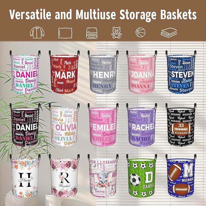 Custom Name Laundry Basket, Personalized Collapsible Laundry Hamper with Name for Bathroom Bedrooms, Customized Dirty Clothes Hamper Storage Basket Gifts for Kids Boys Girls Baby Men Women