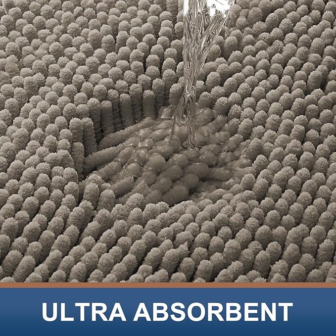 Smiry Luxury Chenille Bathroom Rugs 24x16, Extra Soft and Absorbent Shaggy Bath Mat, Machine Washable, Non-Slip Plush Carpet Runner for Tub, Shower, and Floor, Home Decor Accessories, Latte