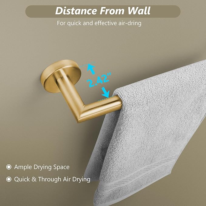 JunSun Bathroom Towel Bar 12 Inch Brushed Gold Towel Racks Wall Mount Bath Hand Towel Holder Modern Home Decor Towel Rod Bathroom Hardware Stainless Steel Towel Hanger Gold Towel Rail Single Towel Bar