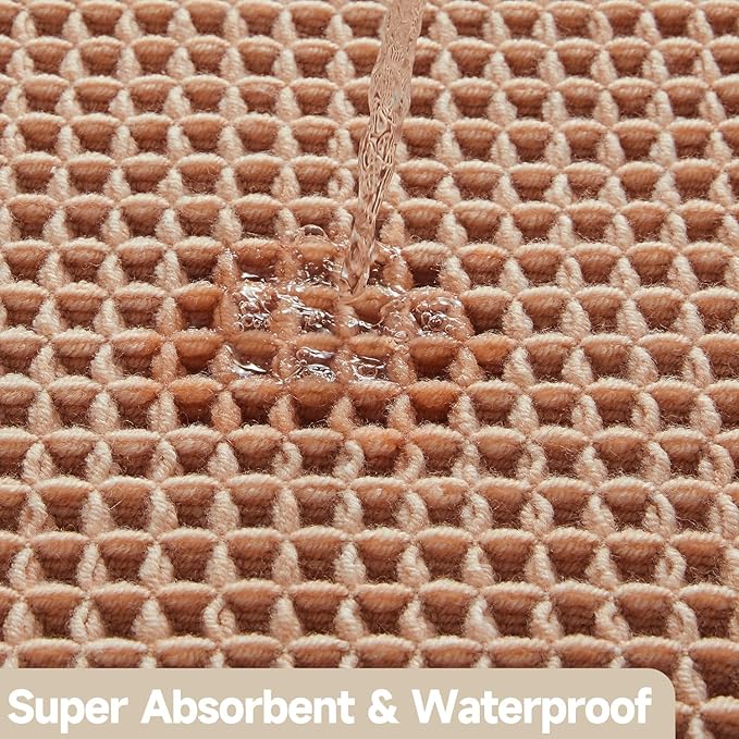 Waffle Bath Mat, Boho Bathroom Rugs Non Slip Washable Super Absorbent Quick Dry Bath Mat Farmhouse Bathroom Decor, 24"x16" Light Peach