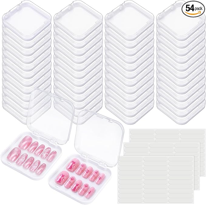 AceOrbit 48 Pcs Press on Nail Boxes with 180 Pcs Adhesive Double Sided Tape Acrylic Press on Nail Packaging Cases White Transparent Storage Case Organizer for Display Art Salon Supplies