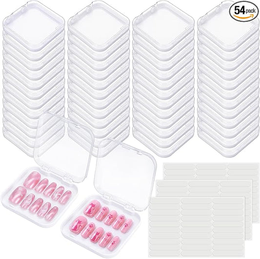 AceOrbit 48 Pcs Press on Nail Boxes with 180 Pcs Adhesive Double Sided Tape Acrylic Press on Nail Packaging Cases White Transparent Storage Case Organizer for Display Art Salon Supplies