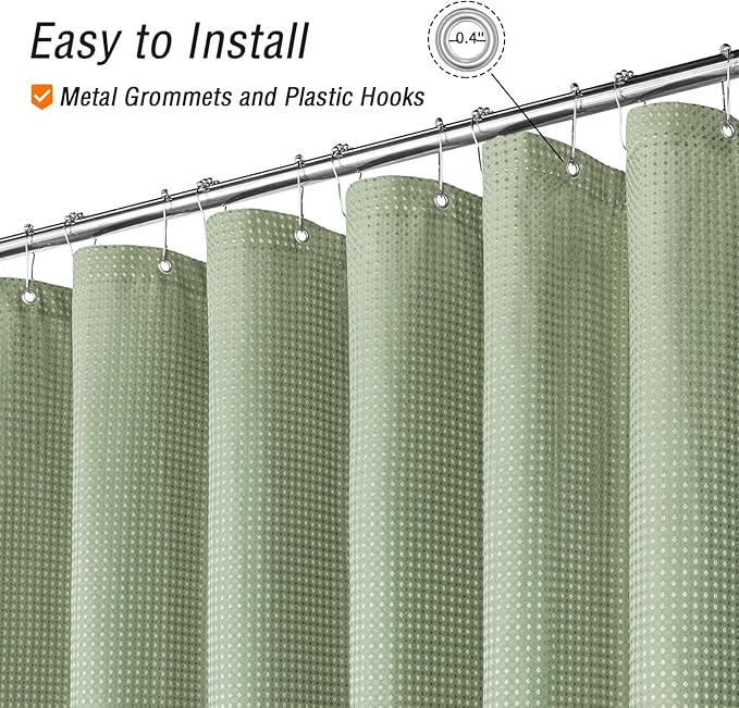 Gibelle Long Shower Curtain 72 x 78, Tall Waffle Weave Textured Fabric Shower Curtain for Bathroom, Water Repellent, Machine Washable, Sage Green
