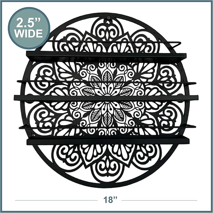 Mandala Shape Shelves - Essential Oil & Nail Polish Organizer - Wall Mounted Round Rack - Display Holder - Spice Rack - Black or Gold