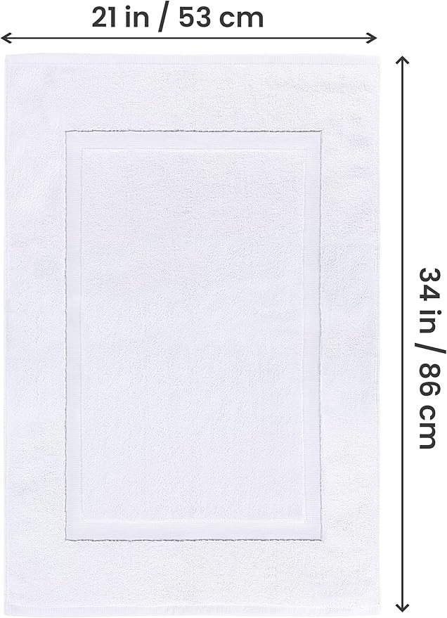 Utopia Towels Cotton Banded Rug, Bath Mats, Not a Bathroom Rug, 21 by 34 Inches, 100% Ring Spun Cotton, Highly Absorbent Shower Bathroom Floor Mat, White, 2 Pack