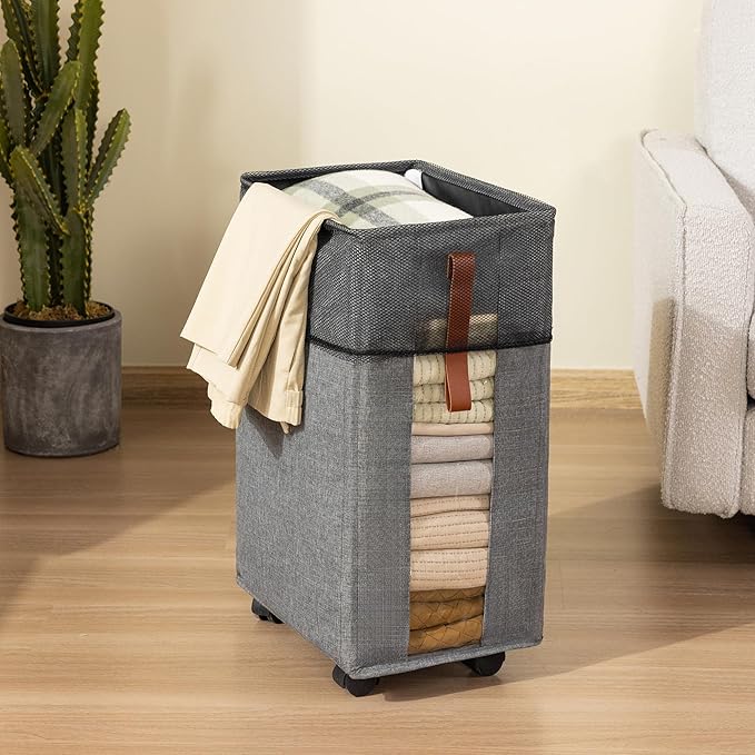 Laundry Hamper with Wheels Rolling Laundry Basket with Visible Clear Window Collapsible Dirty Clothes Hampers for Laundry Room Bedroom Dorm RV,Lightgray