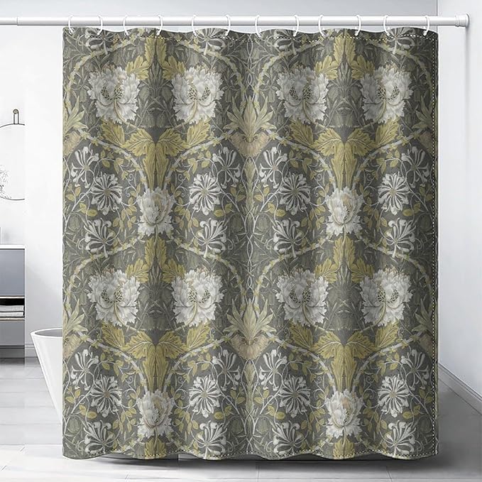 Retro Flower Shower Curtains William Morris Vintage Country Boho Flower Art Print Shower Curtains 66""×72"" Inch, Style-4
