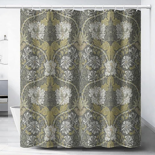 Retro Flower Shower Curtains William Morris Vintage Country Boho Flower Art Print Shower Curtains 66""×72"" Inch, Style-4