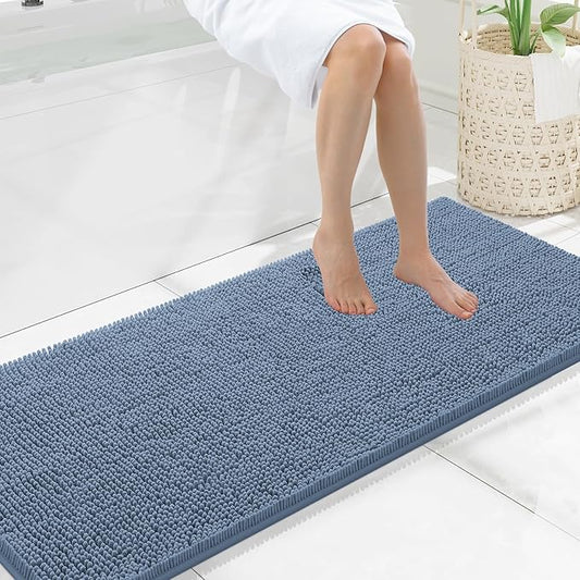 Smiry Luxury Chenille Bathroom Rugs 59x20, Extra Soft and Absorbent Shaggy Bath Mat, Machine Washable, Non-Slip Plush Carpet Runner for Tub, Shower, and Floor, Home Decor Accessories, Grayish Blue