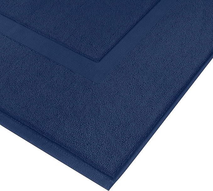 Utopia Towels Cotton Banded Rug, Bath Mats, Not a Bathroom Rug, 21 by 34 Inches, 100% Ring Spun Cotton, Highly Absorbent Shower Bathroom Floor Mat, Navy, 2 Pack