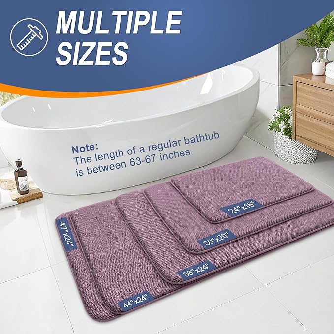 OLANLY Thick Memory Foam Bath Mat Rug 47x24, Extra Soft Absorbent Bathroom Rug, Quick Dry Bath Mats, Non-Slip, Machine Washable Carpet for Bathroom, Tub and Shower, Home Decor Accessories, Deep Plum