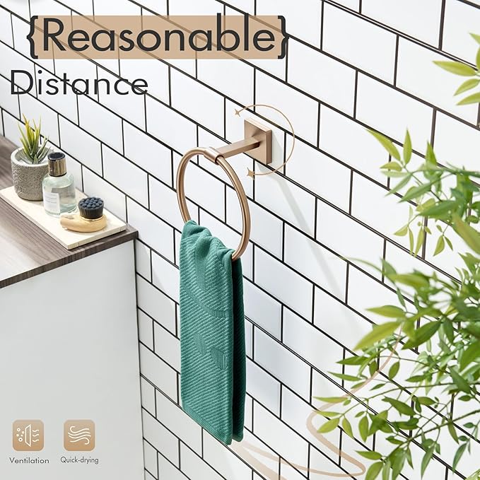 KOKOSIRI Hand Towel Holder Wall Mounted Towel Ring Bathroom Accessories Shower Towel Hanger Rack Stainless Steel Champagne Bronze, B3010CPG