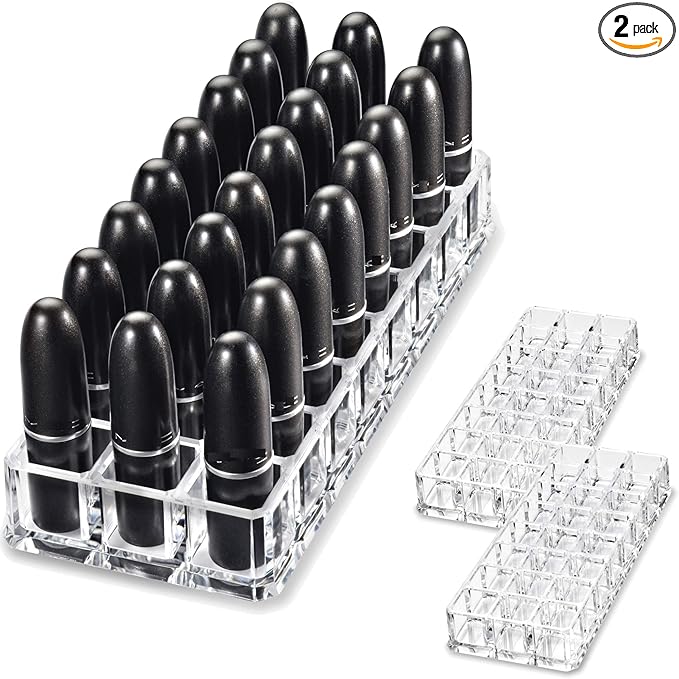 BY ALEGORY (Set Of 2) Acrylic Lipstick Makeup Organizers 24 Space Beauty Storage Refillable Cosmetic Container - Clear